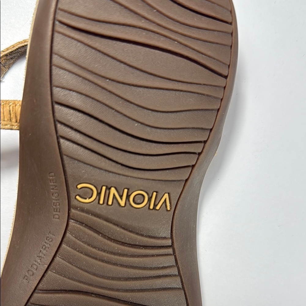 Vionic Tan Gold T-Strap Sandals with Ankle Buckle - Picture 7 of 8